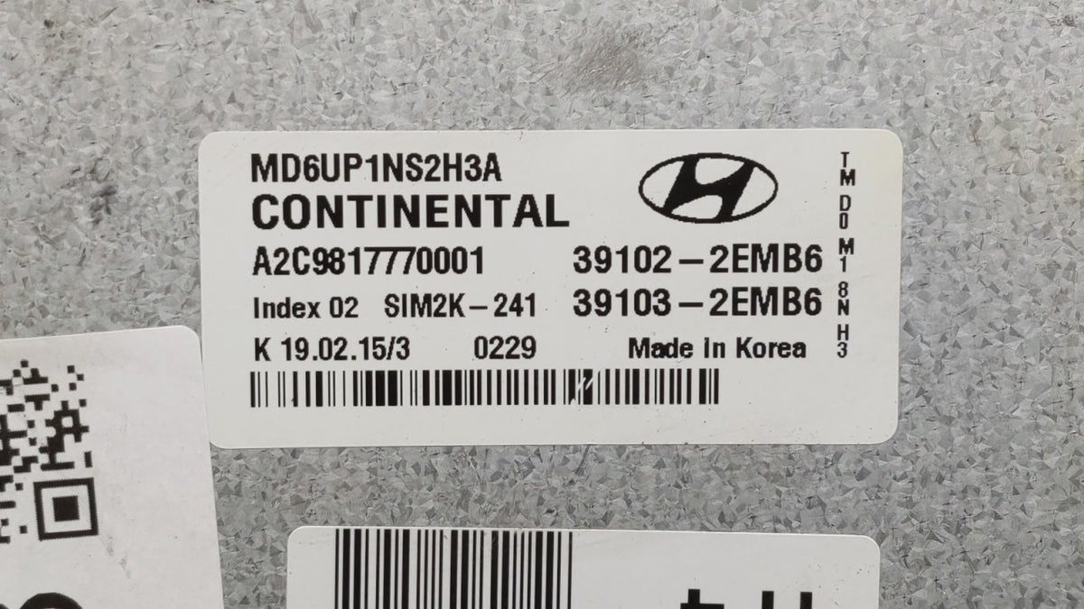 2014-2016 Hyundai Elantra PCM Engine Control Computer ECU ECM PCU OEM P/N:39102-2EMB6 Fits 2014 2015 2016 OEM Used Auto Part