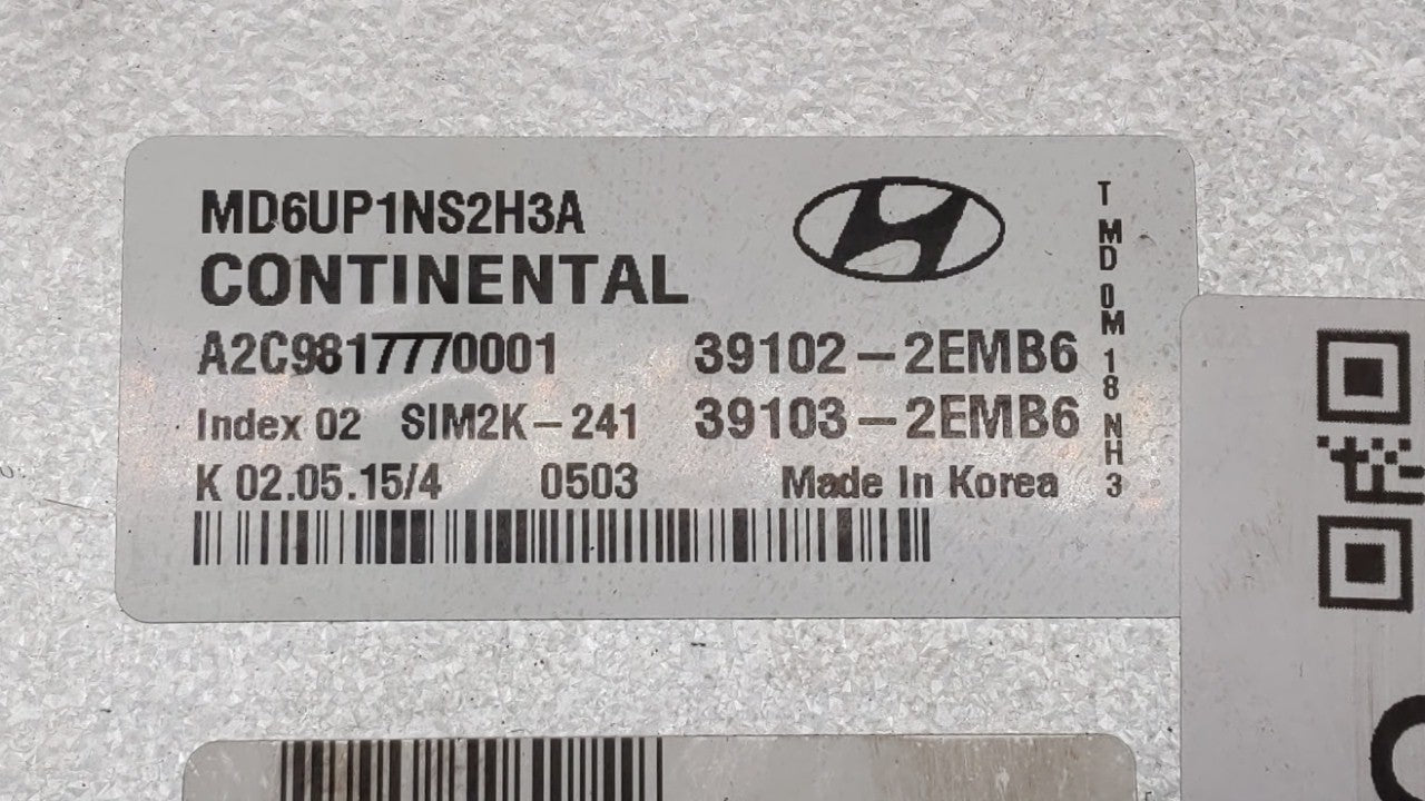 2014-2016 Hyundai Elantra PCM Engine Control Computer ECU ECM PCU OEM P/N:39103-2EMW5 39102-2EMW5 Fits Fits 2014 2015 2016 O