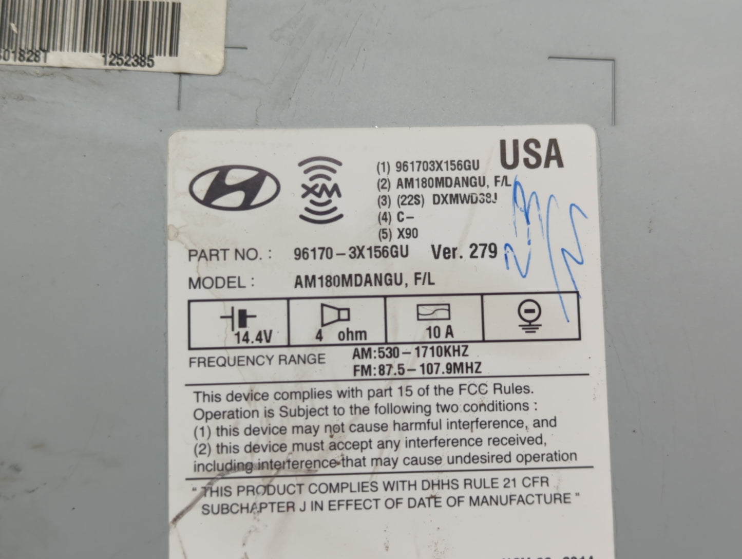 2014-2016 Hyundai Elantra Radio AM FM Cd Player Receiver Replacement P/N:96170-3X156GU Fits Fits 2014 2015 2016 OEM Used Aut