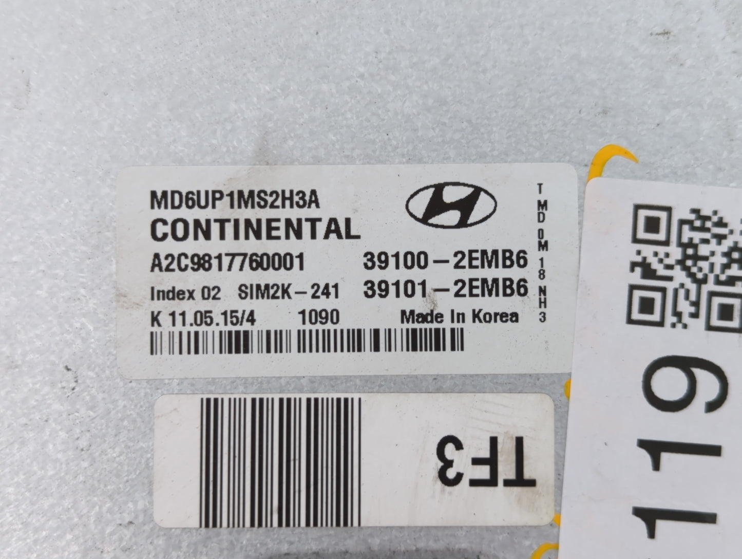 2014-2016 Hyundai Elantra PCM Engine Control Computer ECU ECM PCU OEM P/N:39100-2EMB6 39133-2EGB0 Fits Fits 2014 2015 2016 O