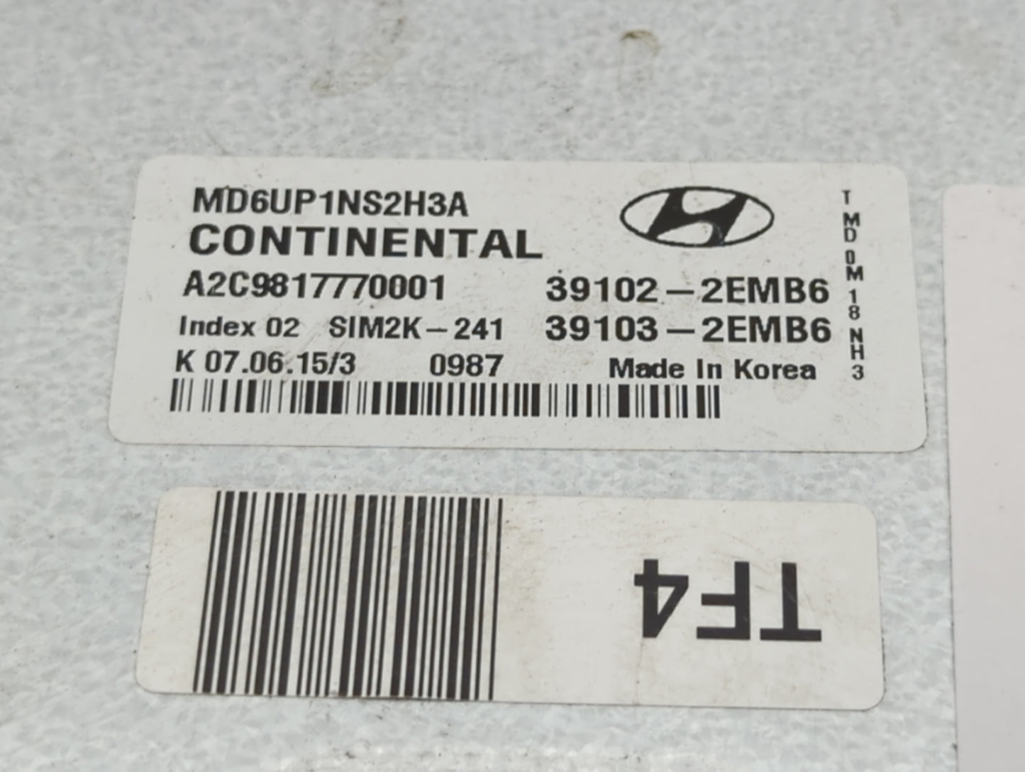 2014-2016 Hyundai Elantra PCM Engine Control Computer ECU ECM PCU OEM P/N:39103-2EMB6 39102-2EMB6 Fits Fits 2014 2015 2016 O