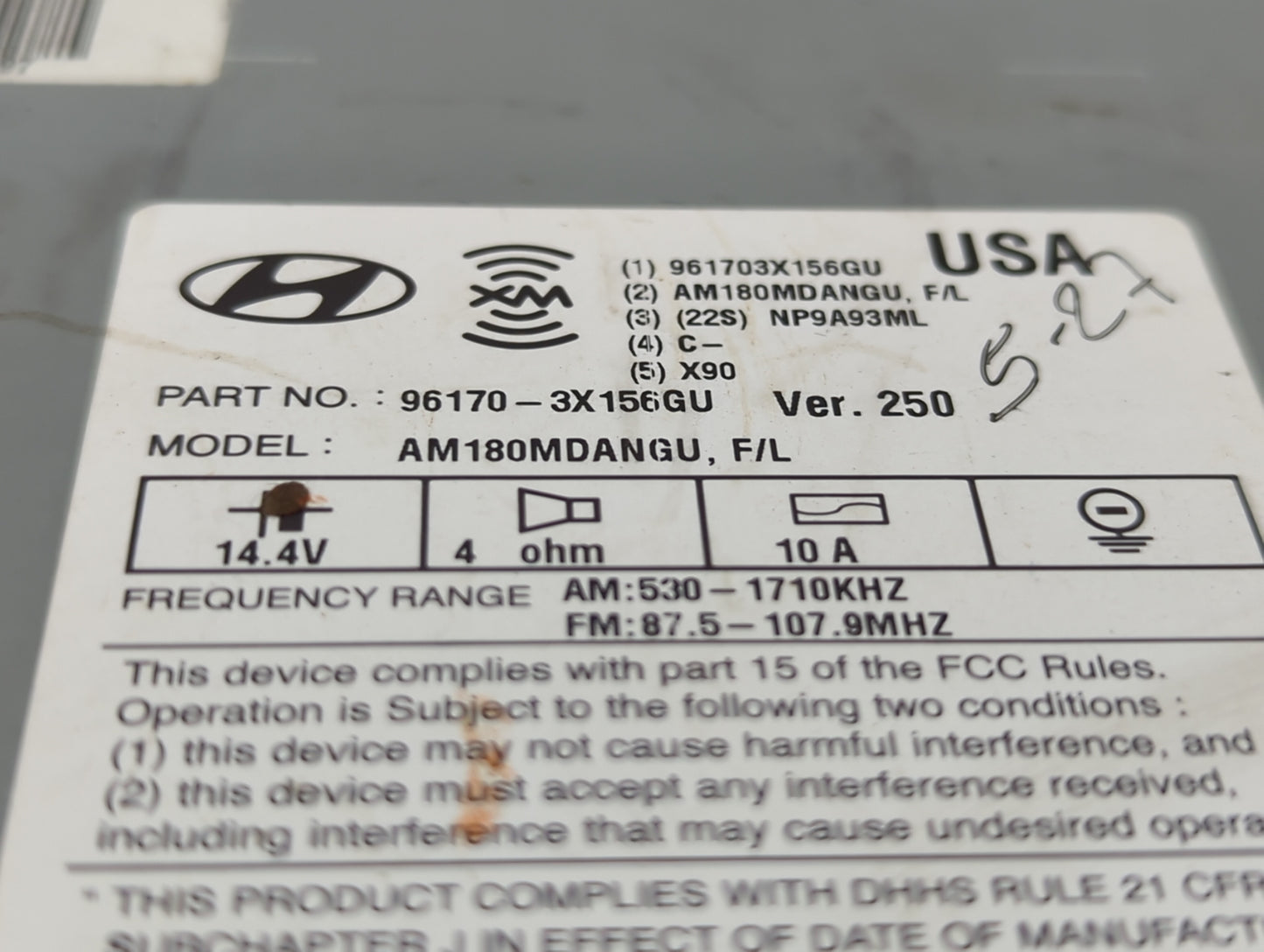 2014-2016 Hyundai Elantra Radio AM FM Cd Player Receiver Replacement P/N:96170-3X156GU Fits Fits 2014 2015 2016 OEM Used Aut