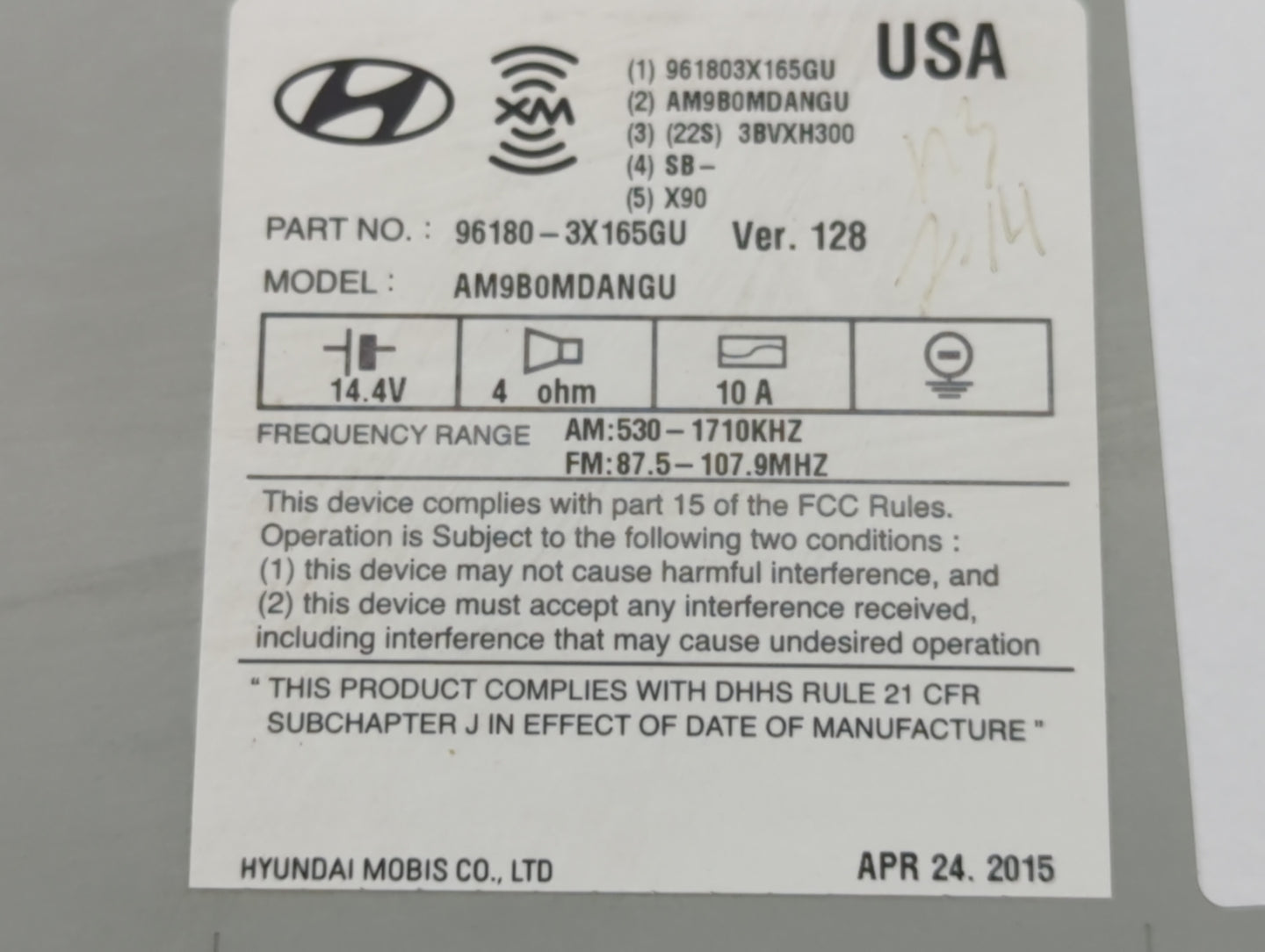 2014-2016 Hyundai Elantra Radio AM FM Cd Player Receiver Replacement P/N:96170-3X156GU Fits Fits 2014 2015 2016 OEM Used Aut