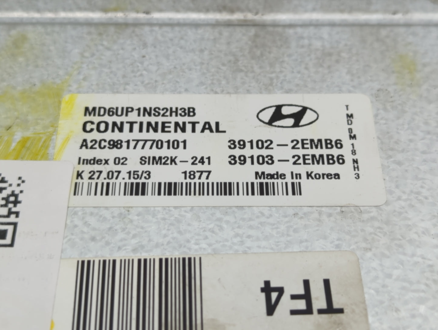 2014-2016 Hyundai Elantra PCM Engine Control Computer ECU ECM PCU OEM P/N:39101-2EMB6 39100-2EMB6 Fits Fits 2014 2015 2016 O