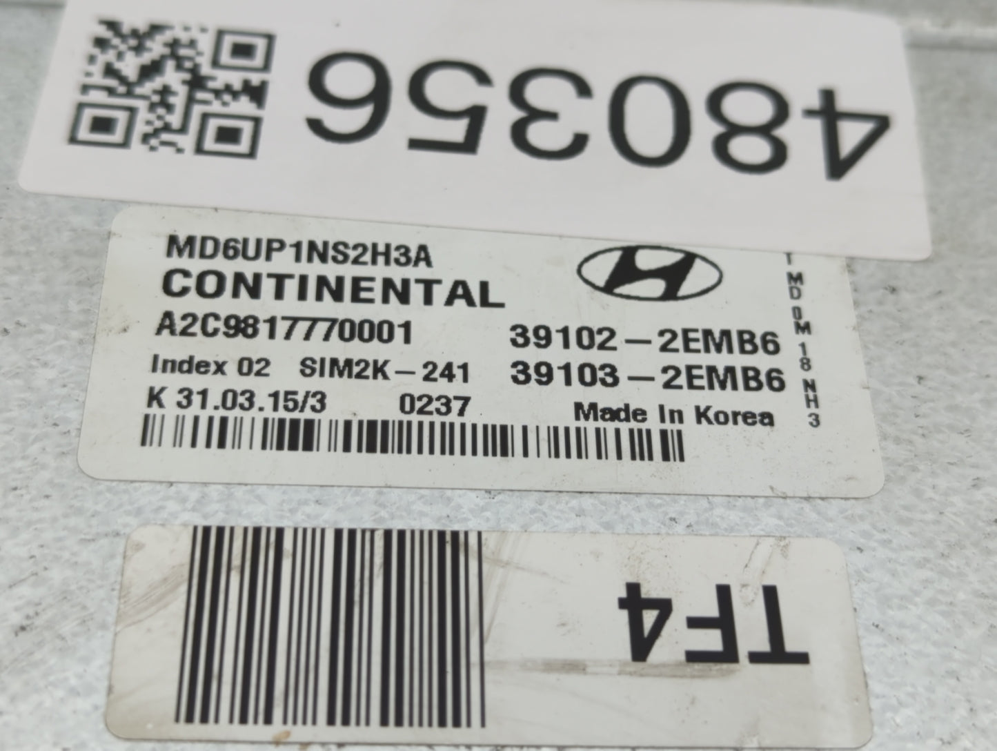 2014-2016 Hyundai Elantra PCM Engine Control Computer ECU ECM PCU OEM P/N:39103-2EMB6 39102-2EMB6 Fits Fits 2014 2015 2016 O