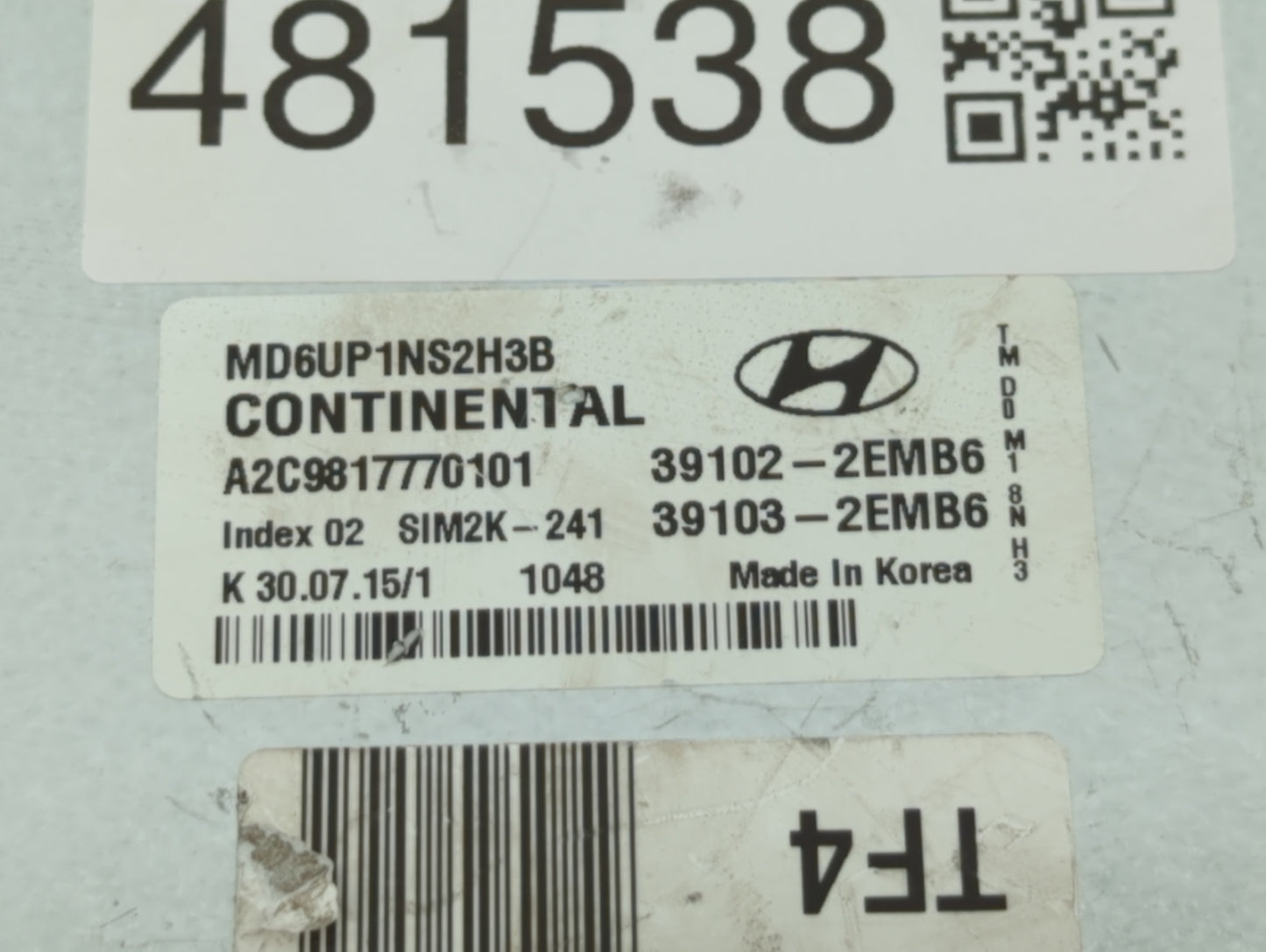 2014-2016 Hyundai Elantra PCM Engine Control Computer ECU ECM PCU OEM P/N:39102-2EMB6 39103-2EMB6 Fits Fits 2014 2015 2016 O