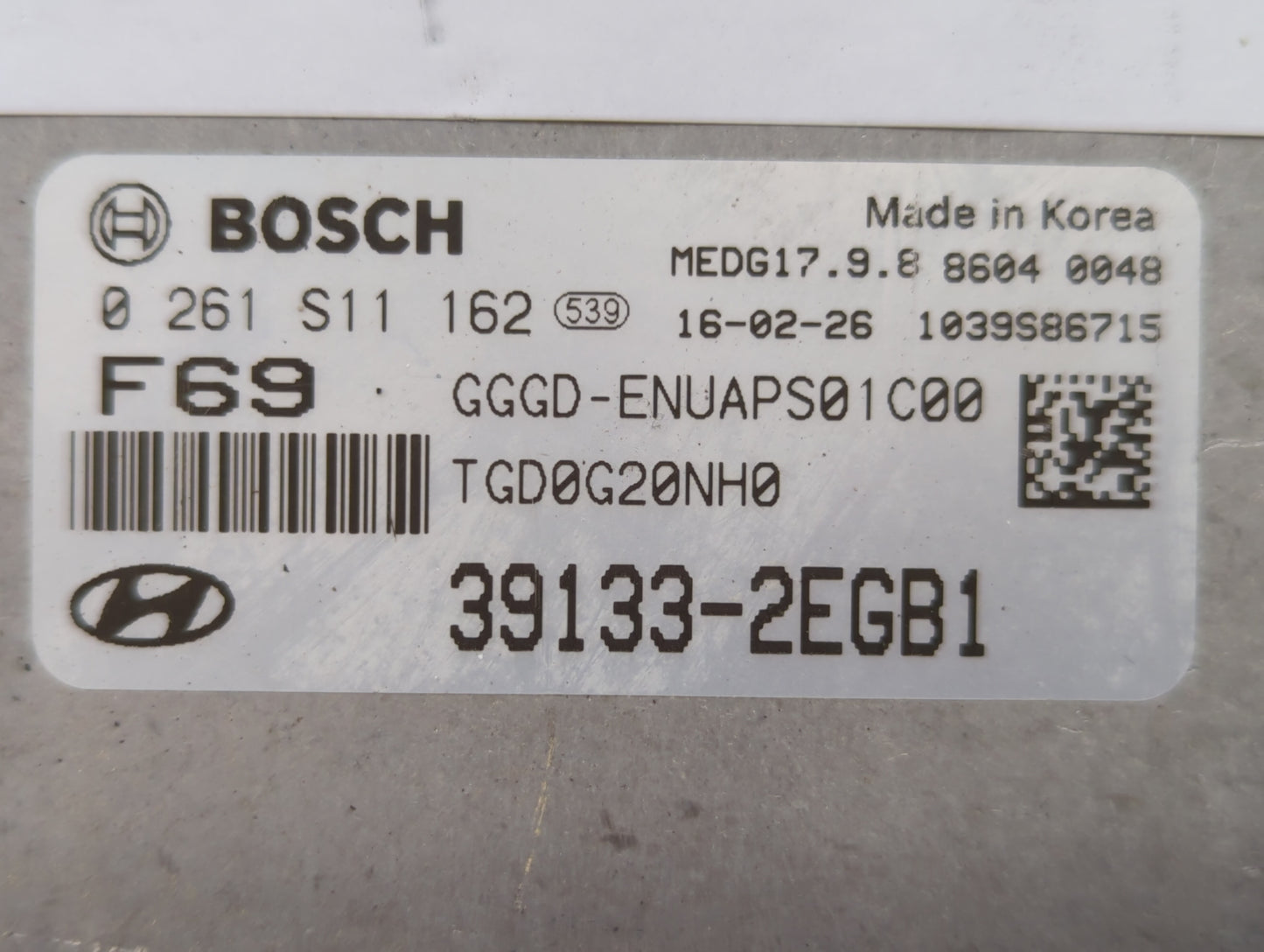2016-2017 Hyundai Elantra PCM Engine Control Computer ECU ECM PCU OEM P/N:39133-2EGB1 Fits Fits 2016 2017 OEM Used Auto Part