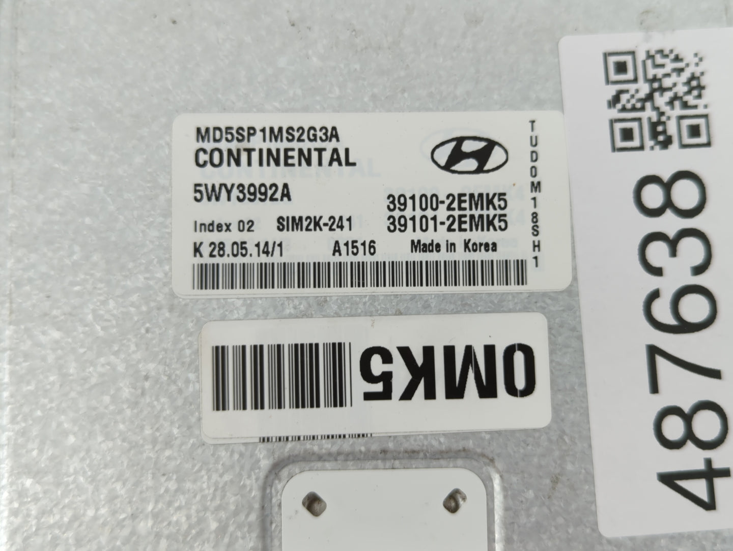 2015-2016 Hyundai Elantra PCM Engine Control Computer ECU ECM PCU OEM P/N:39101-2EMK5 39100-2EMK5, 39102-2ML6 Fits Fits 2015