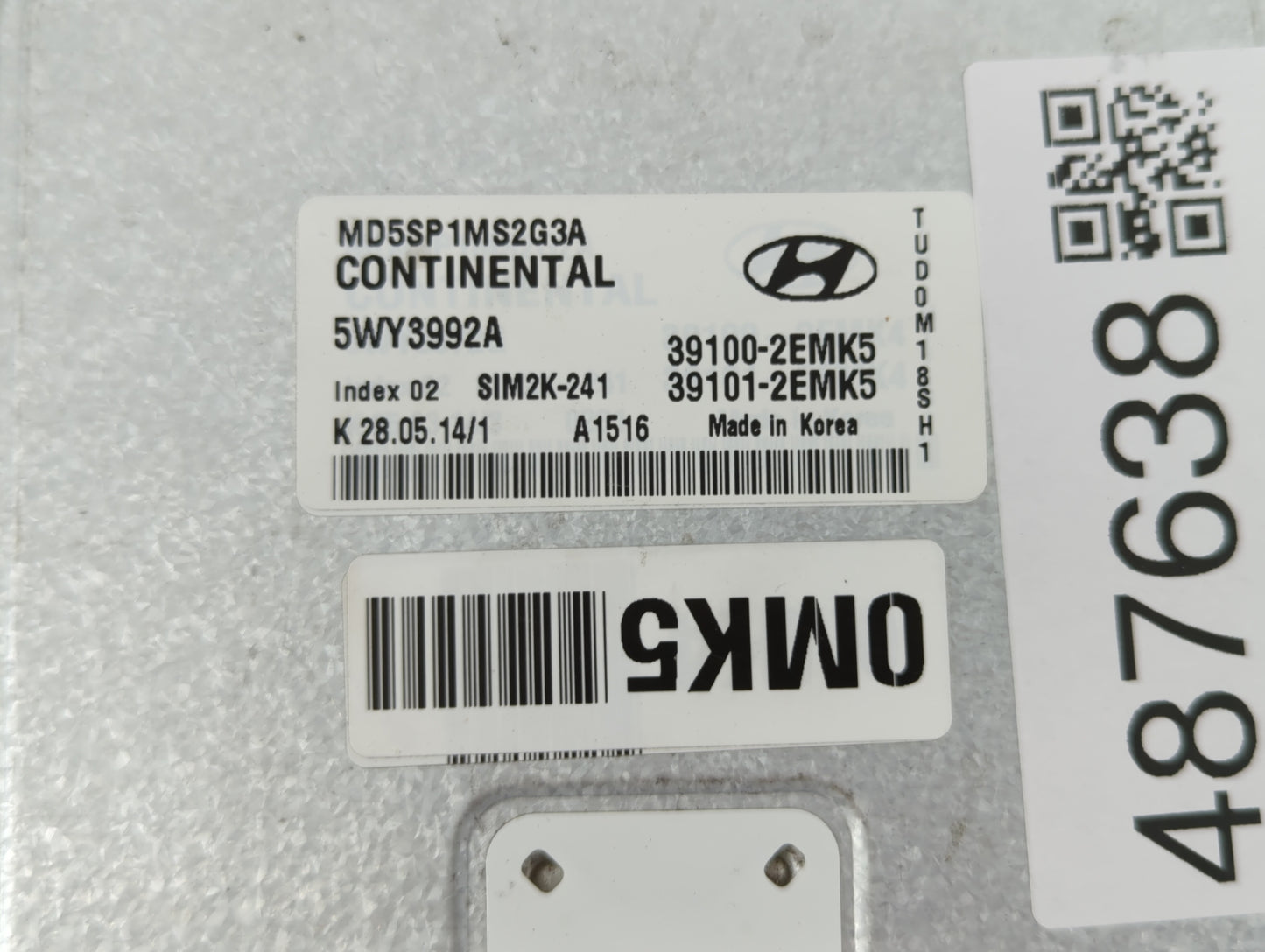 2015-2016 Hyundai Elantra PCM Engine Control Computer ECU ECM PCU OEM P/N:39101-2EMK5 39100-2EMK5, 39102-2ML6 Fits Fits 2015