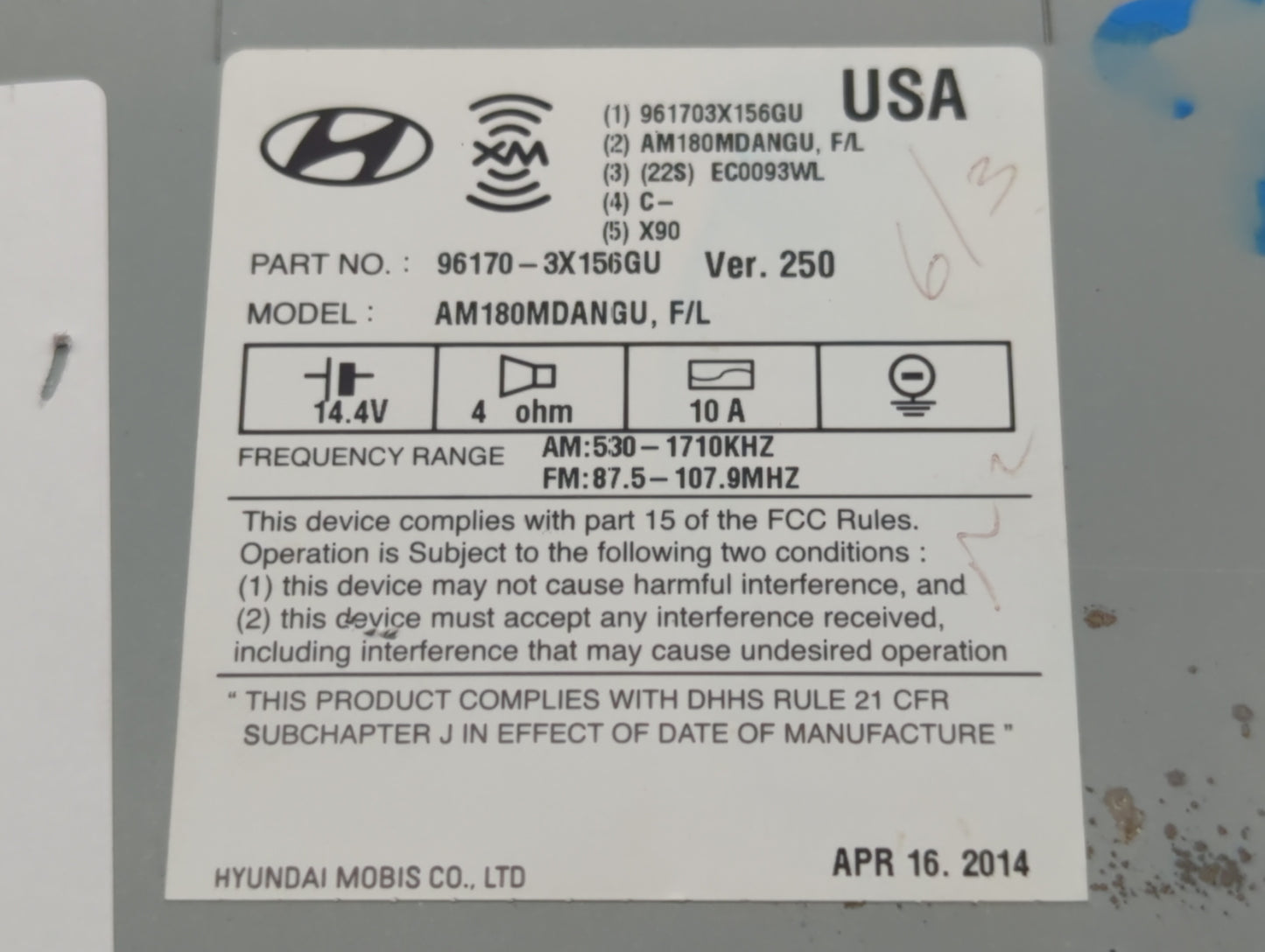 2014-2016 Hyundai Elantra Radio AM FM Cd Player Receiver Replacement P/N:96170-3X156GU Fits Fits 2014 2015 2016 OEM Used Aut