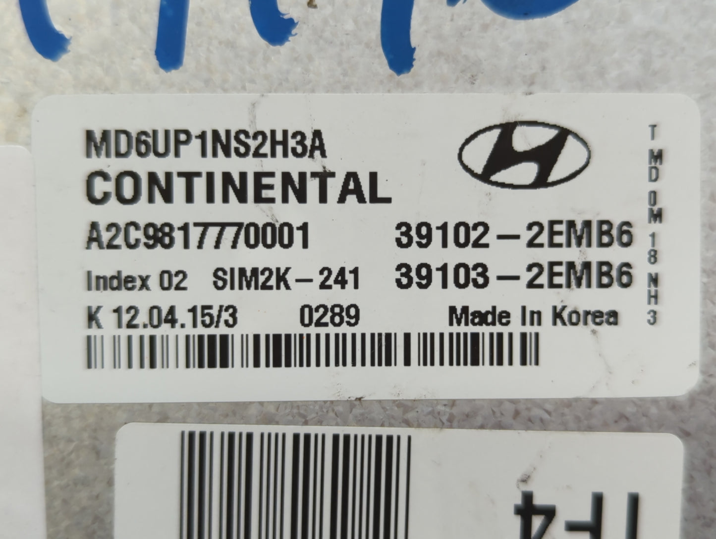 2014-2016 Hyundai Elantra PCM Engine Control Computer ECU ECM PCU OEM P/N:39103-2EMB5 39102-2EMB5 Fits Fits 2014 2015 2016 O
