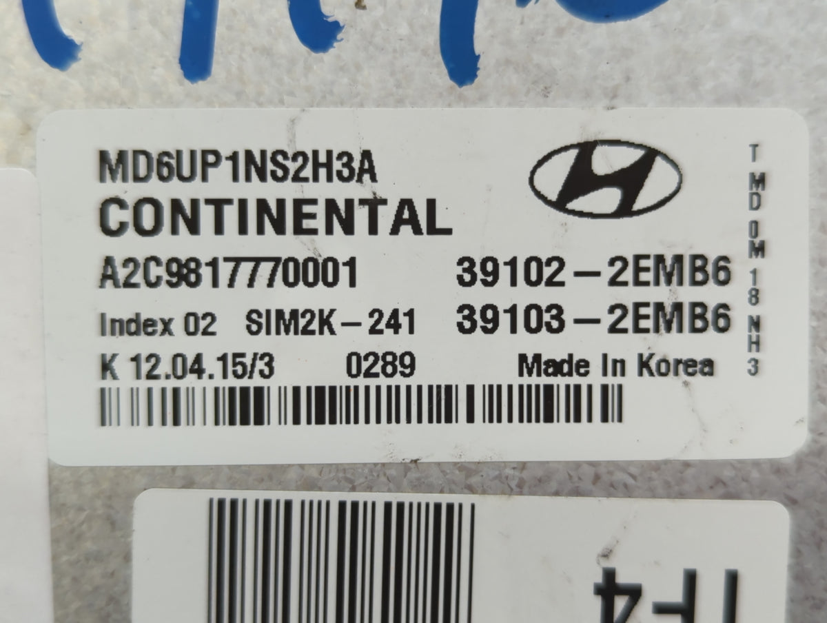 2014-2016 Hyundai Elantra PCM Engine Control Computer ECU ECM PCU OEM P/N:39103-2EMB5 39102-2EMB5 Fits 2014 2015 2016 OEM Us