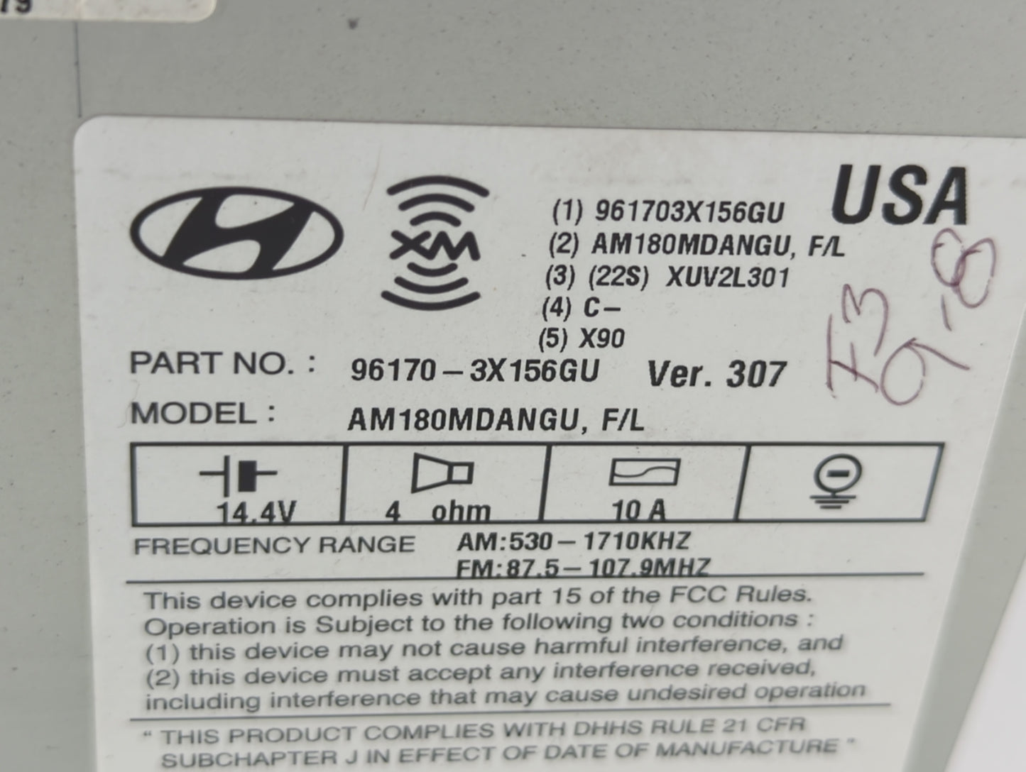 2014-2016 Hyundai Elantra Radio AM FM Cd Player Receiver Replacement P/N:96170-3X156GU Fits Fits 2014 2015 2016 OEM Used Aut