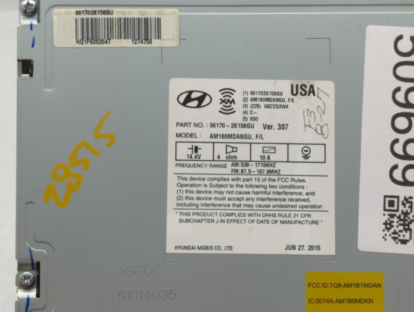 2014-2016 Hyundai Elantra Radio AM FM Cd Player Receiver Replacement P/N:96170-3X156GU Fits Fits 2014 2015 2016 OEM Used Aut