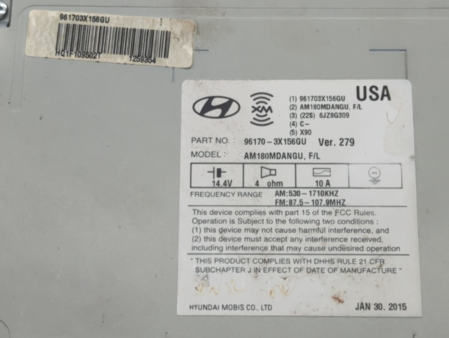 2014-2016 Hyundai Elantra Radio AM FM Cd Player Receiver Replacement P/N:96170-3X156GU Fits Fits 2014 2015 2016 OEM Used Aut