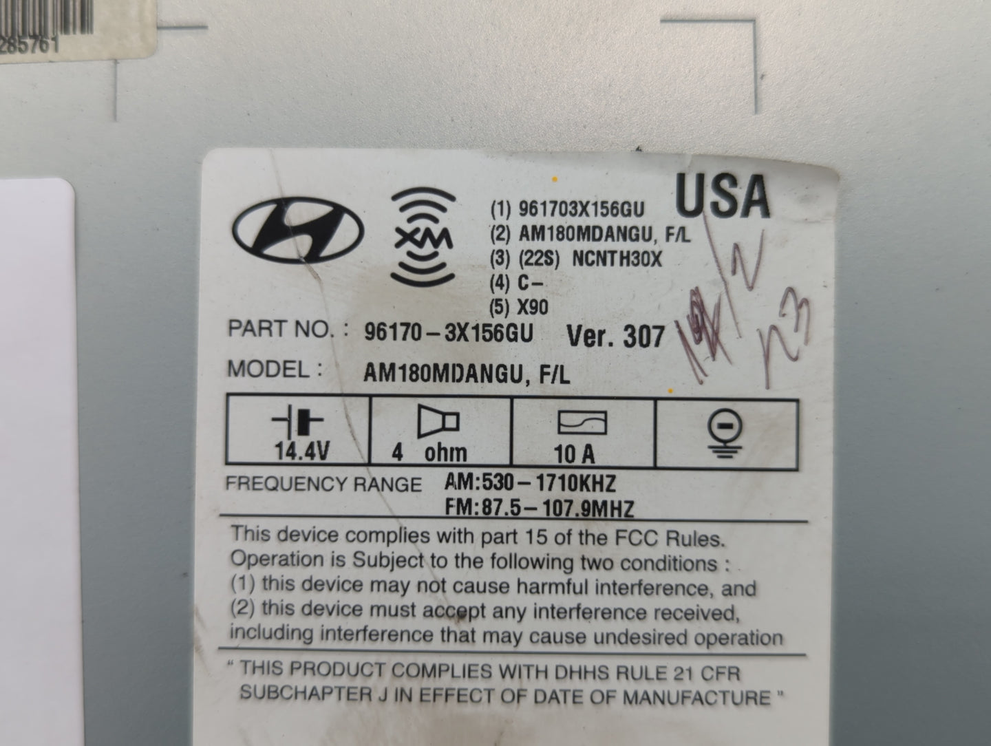 2014-2016 Hyundai Elantra Radio AM FM Cd Player Receiver Replacement P/N:96170-3X156GU Fits Fits 2014 2015 2016 OEM Used Aut