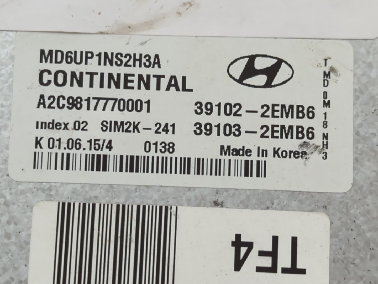 2014-2016 Hyundai Elantra PCM Engine Control Computer ECU ECM PCU OEM P/N:39102-2EMB6 Fits Fits 2014 2015 2016 OEM Used Auto