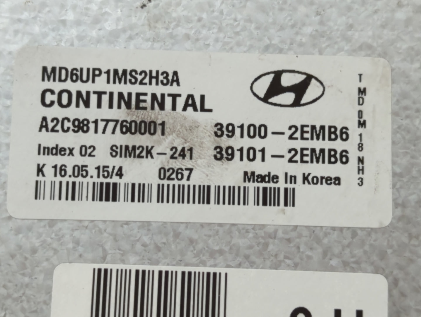 2014-2016 Hyundai Elantra PCM Engine Control Computer ECU ECM PCU OEM P/N:39100-2EMB6 Fits Fits 2014 2015 2016 OEM Used Auto