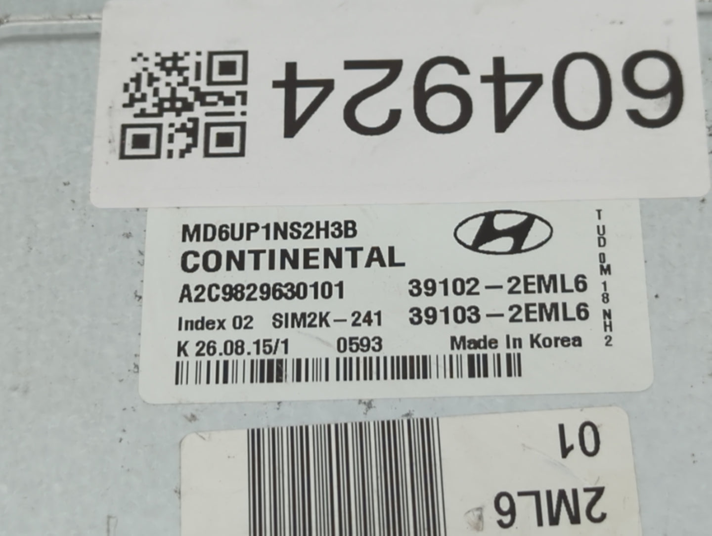 2014-2016 Hyundai Elantra PCM Engine Control Computer ECU ECM PCU OEM P/N:39102-EML6 Fits Fits 2014 2015 2016 OEM Used Auto 