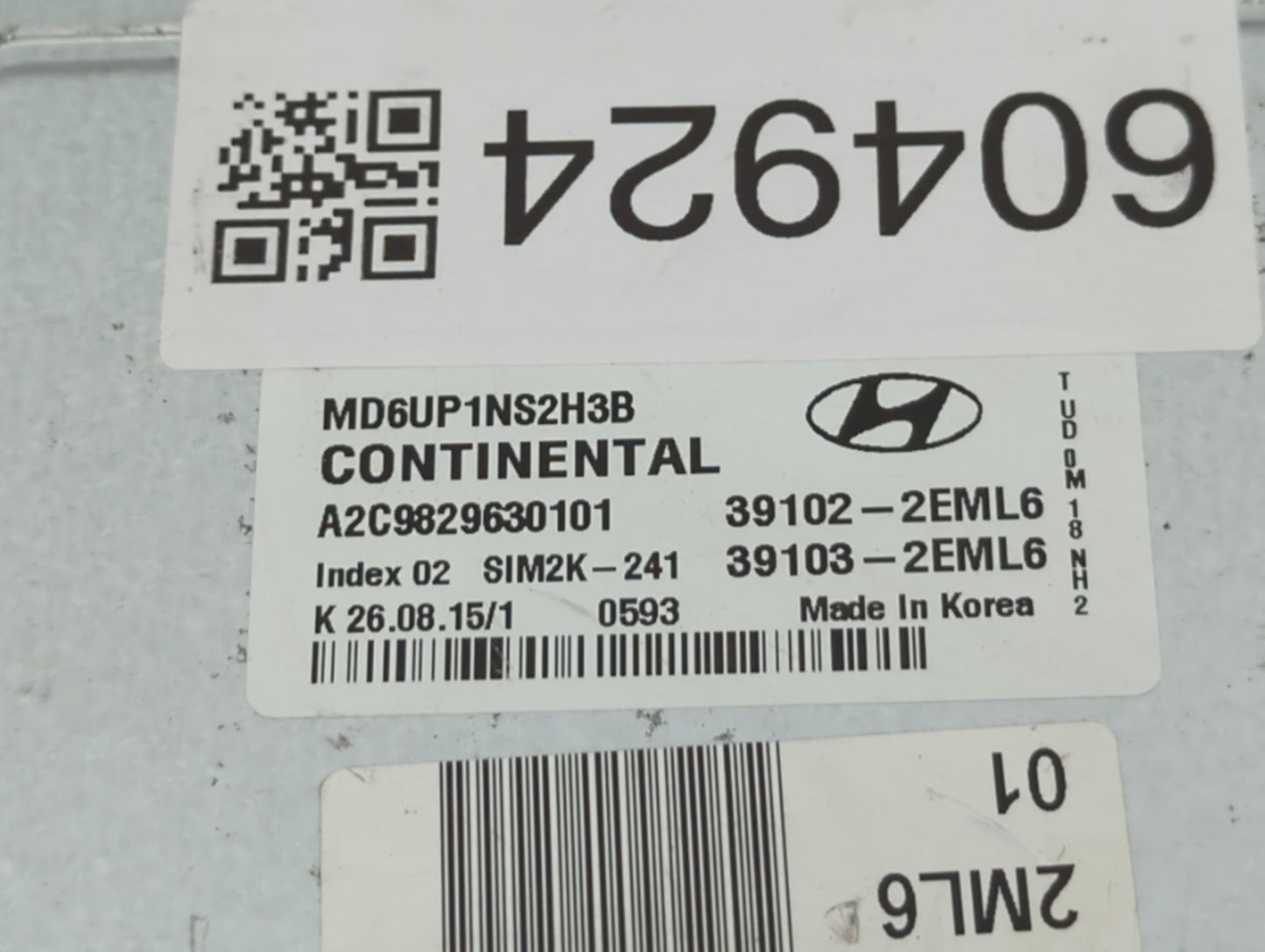 2014-2016 Hyundai Elantra PCM Engine Control Computer ECU ECM PCU OEM P/N:39102-EML6 Fits Fits 2014 2015 2016 OEM Used Auto 