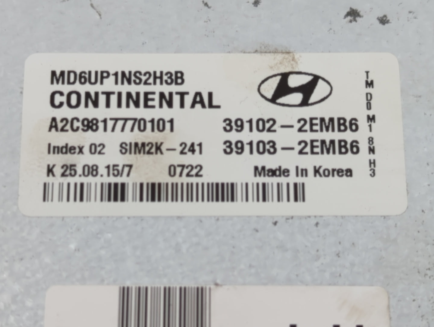 2014-2016 Hyundai Elantra PCM Engine Control Computer ECU ECM PCU OEM P/N:39102-2EMB6 Fits Fits 2014 2015 2016 OEM Used Auto