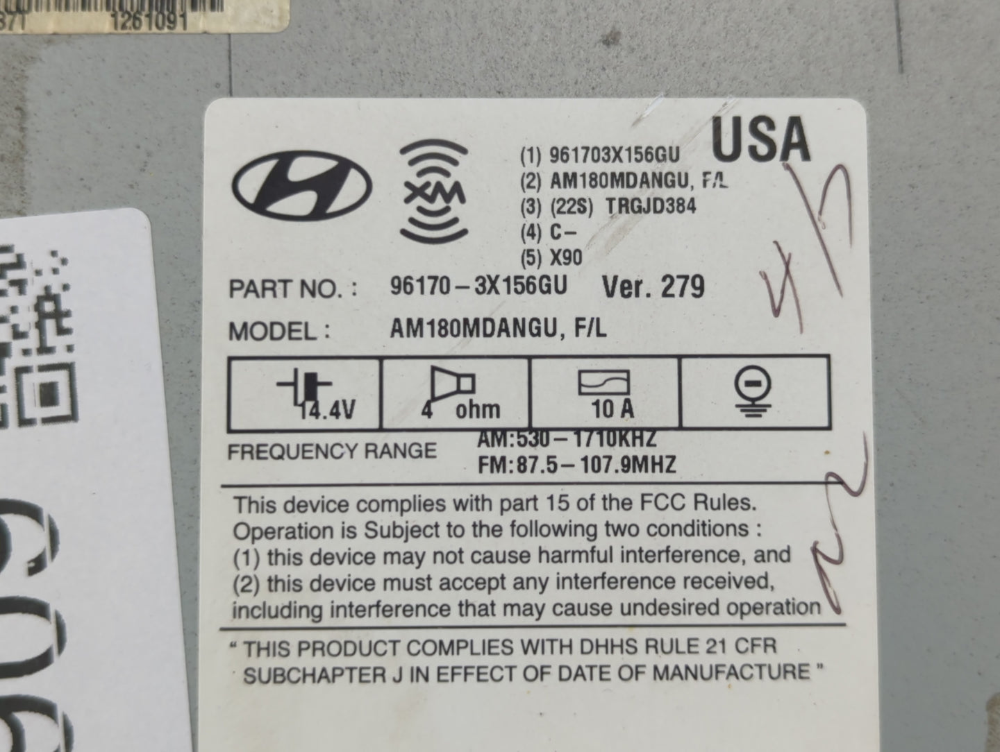 2014-2016 Hyundai Elantra Radio AM FM Cd Player Receiver Replacement P/N:96170-3X156GU Fits Fits 2014 2015 2016 OEM Used Aut