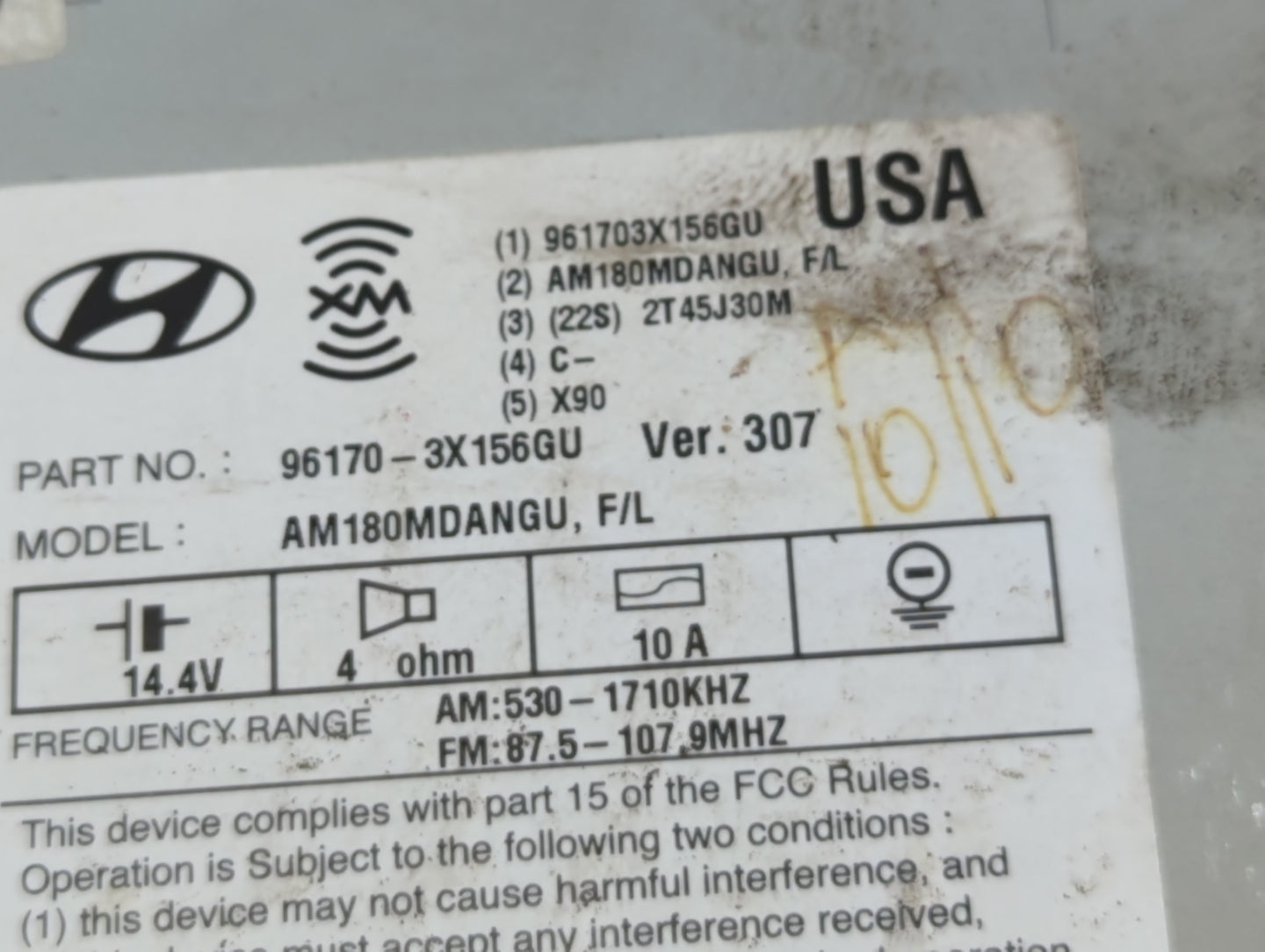 2014-2016 Hyundai Elantra Radio AM FM Cd Player Receiver Replacement P/N:96170-3X156GU Fits Fits 2014 2015 2016 OEM Used Aut