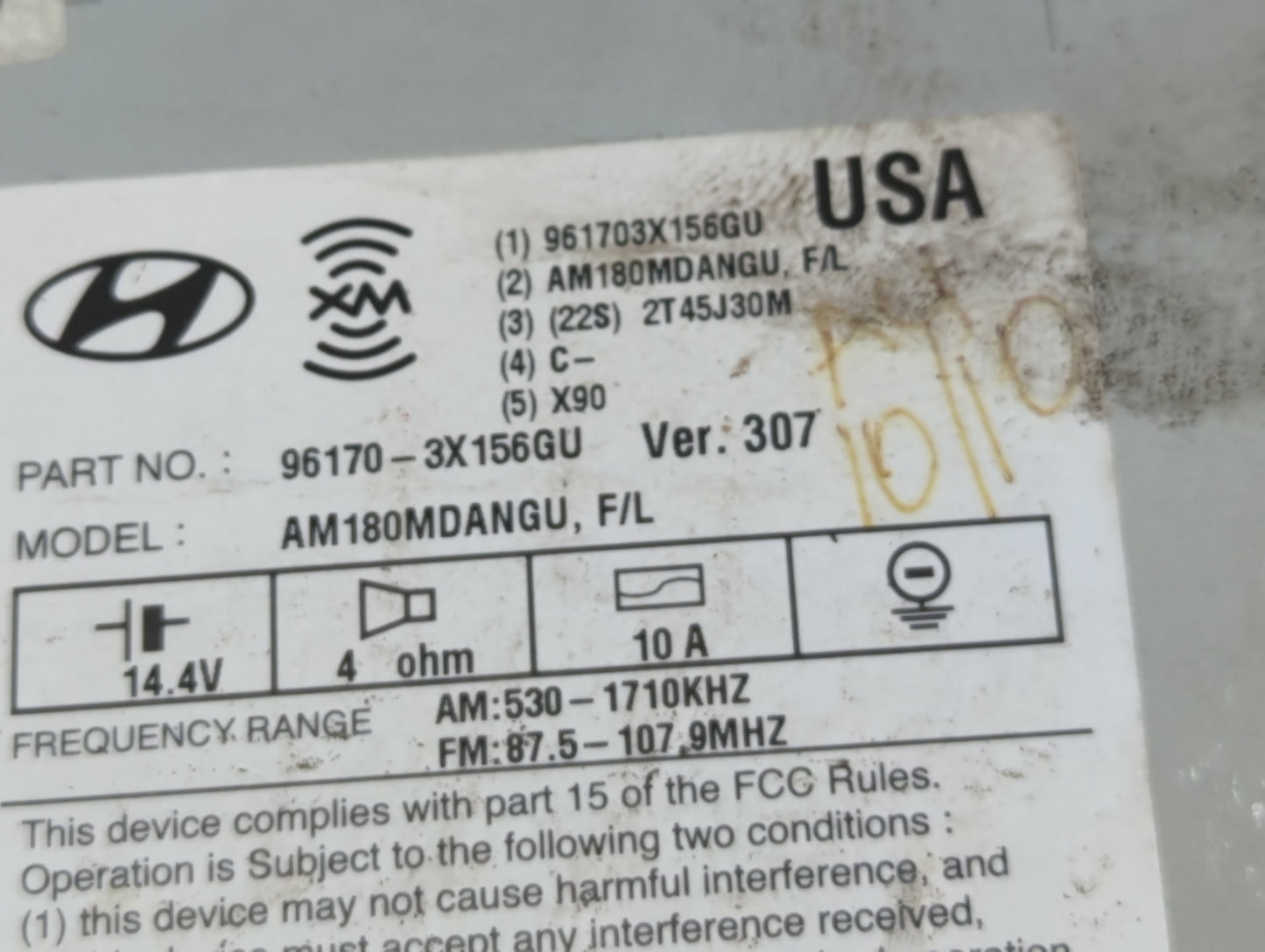 2014-2016 Hyundai Elantra Radio AM FM Cd Player Receiver Replacement P/N:96170-3X156GU Fits Fits 2014 2015 2016 OEM Used Aut