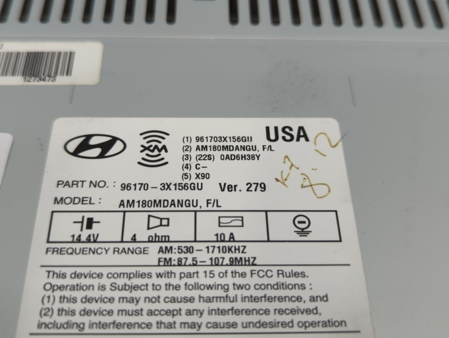 2014-2016 Hyundai Elantra Radio AM FM Cd Player Receiver Replacement P/N:96170-3X156GU Fits Fits 2014 2015 2016 OEM Used Aut