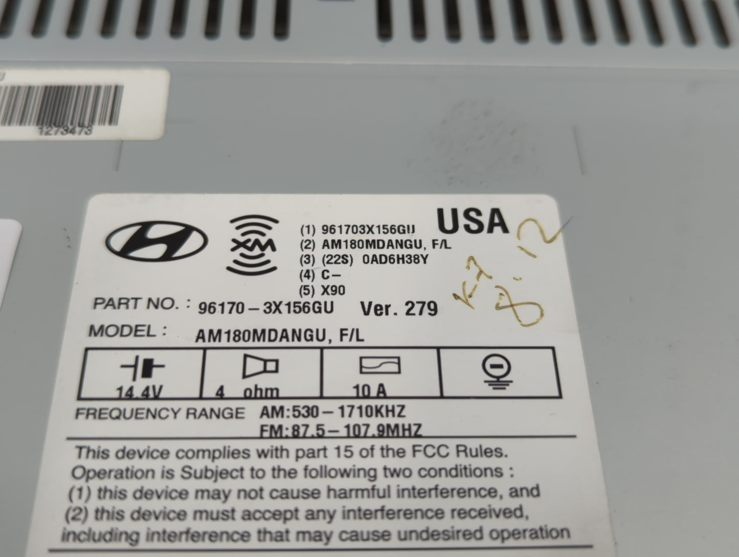 2014-2016 Hyundai Elantra Radio AM FM Cd Player Receiver Replacement P/N:96170-3X156GU Fits Fits 2014 2015 2016 OEM Used Aut