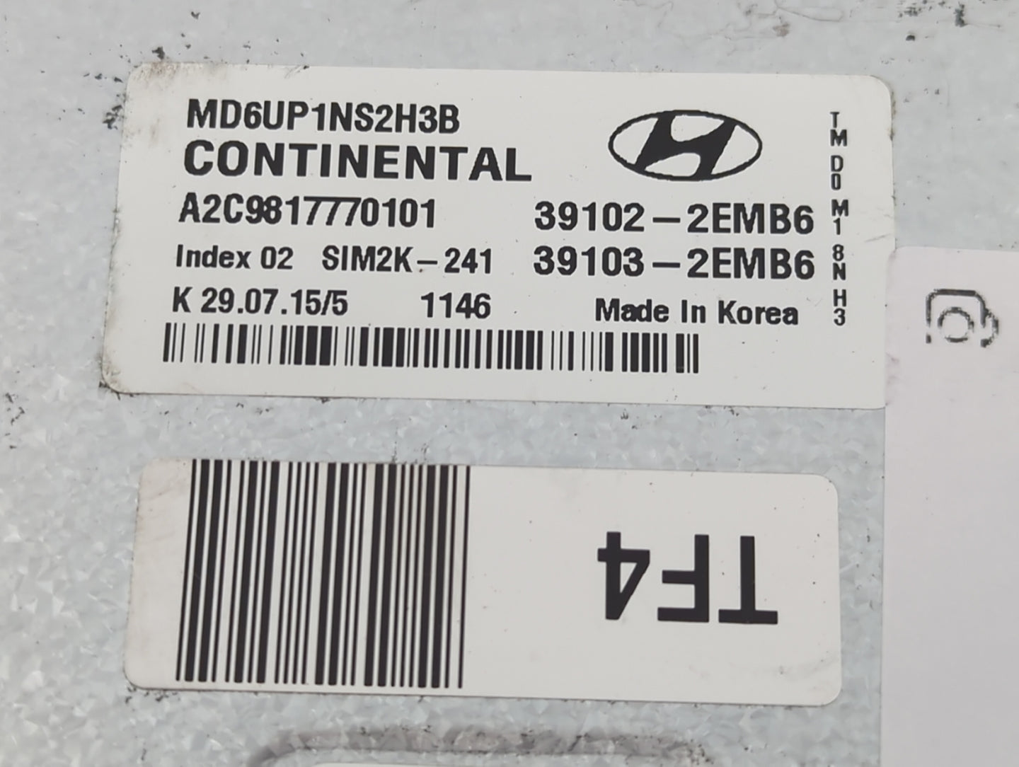 2014-2016 Hyundai Elantra PCM Engine Control Computer ECU ECM PCU OEM P/N:39103-2EMB6 39102-2EMB6 Fits Fits 2014 2015 2016 O