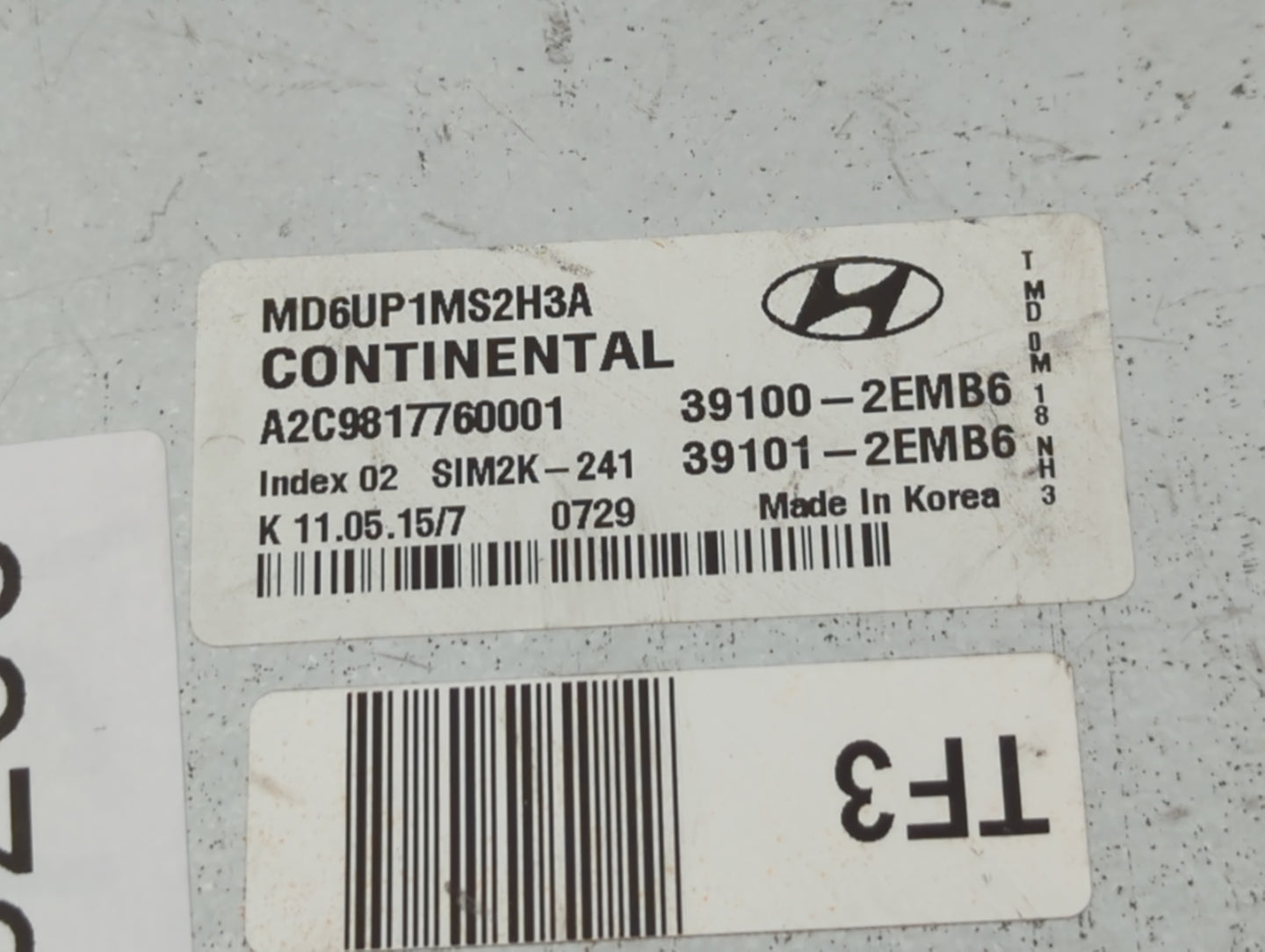 2014-2016 Hyundai Elantra PCM Engine Control Computer ECU ECM PCU OEM P/N:39100-2EMB6 Fits Fits 2014 2015 2016 OEM Used Auto