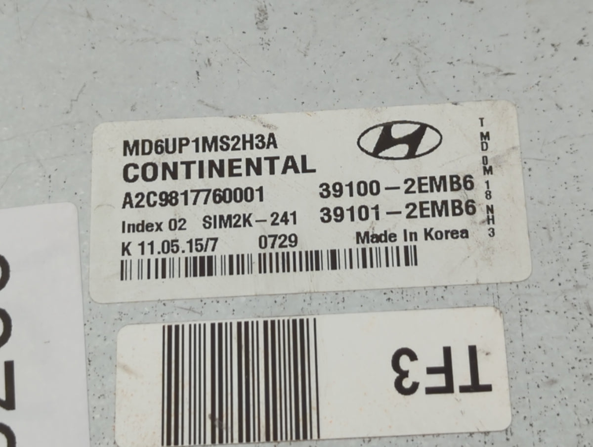 2014-2016 Hyundai Elantra PCM Engine Control Computer ECU ECM PCU OEM P/N:39100-2EMB6 Fits 2014 2015 2016 OEM Used Auto Part