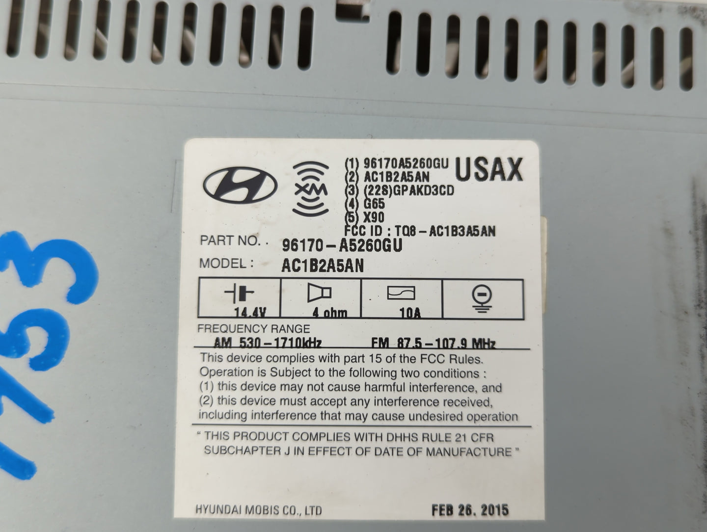 2016-2017 Hyundai Elantra Gt Radio AM FM Cd Player Receiver Replacement P/N:96170-A5260GU 96170-A5260GU Fits Fits 2016 2017 
