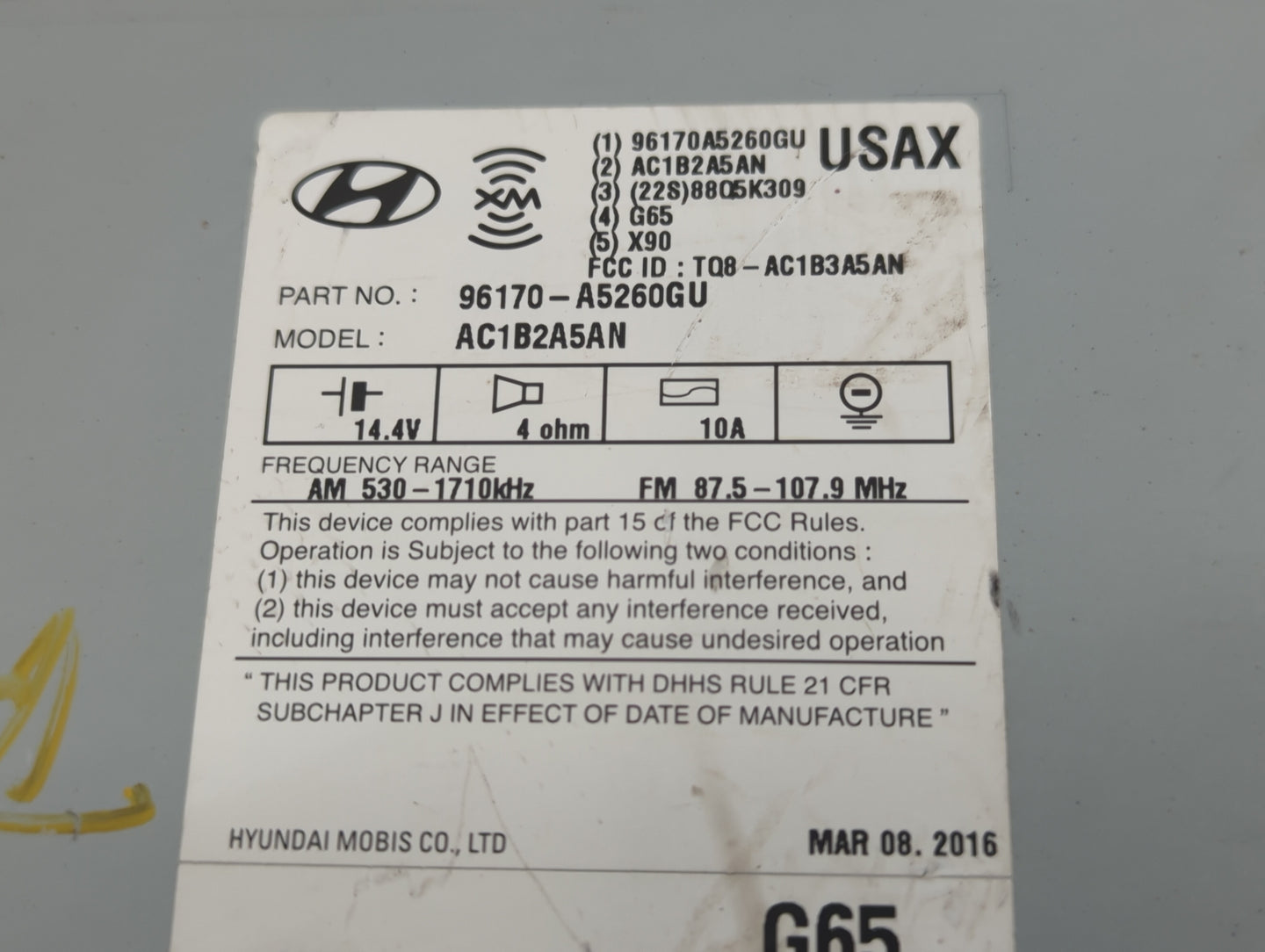 2016-2017 Hyundai Elantra Gt Radio AM FM Cd Player Receiver Replacement P/N:96170-A5260GU Fits Fits 2016 2017 OEM Used Auto 