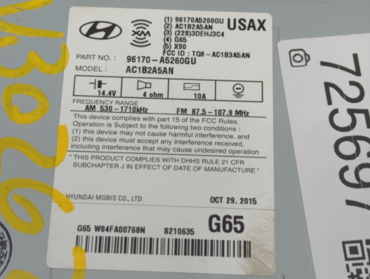 2016-2017 Hyundai Elantra Gt Am Fm Cd Player Radio Receiver 725697 - Oemusedautoparts1.com