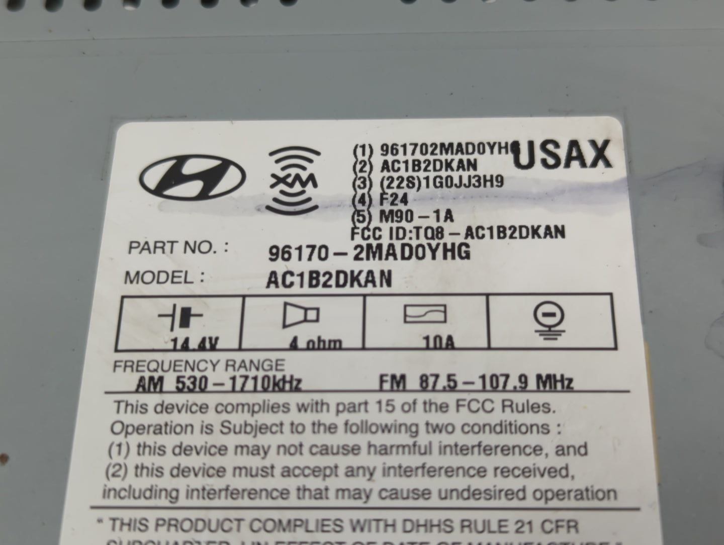 2016 Hyundai Genesis Radio AM FM Cd Player Receiver Replacement P/N:96170-2MAD0YHG Fits OEM Used Auto Parts - Oemusedautopar