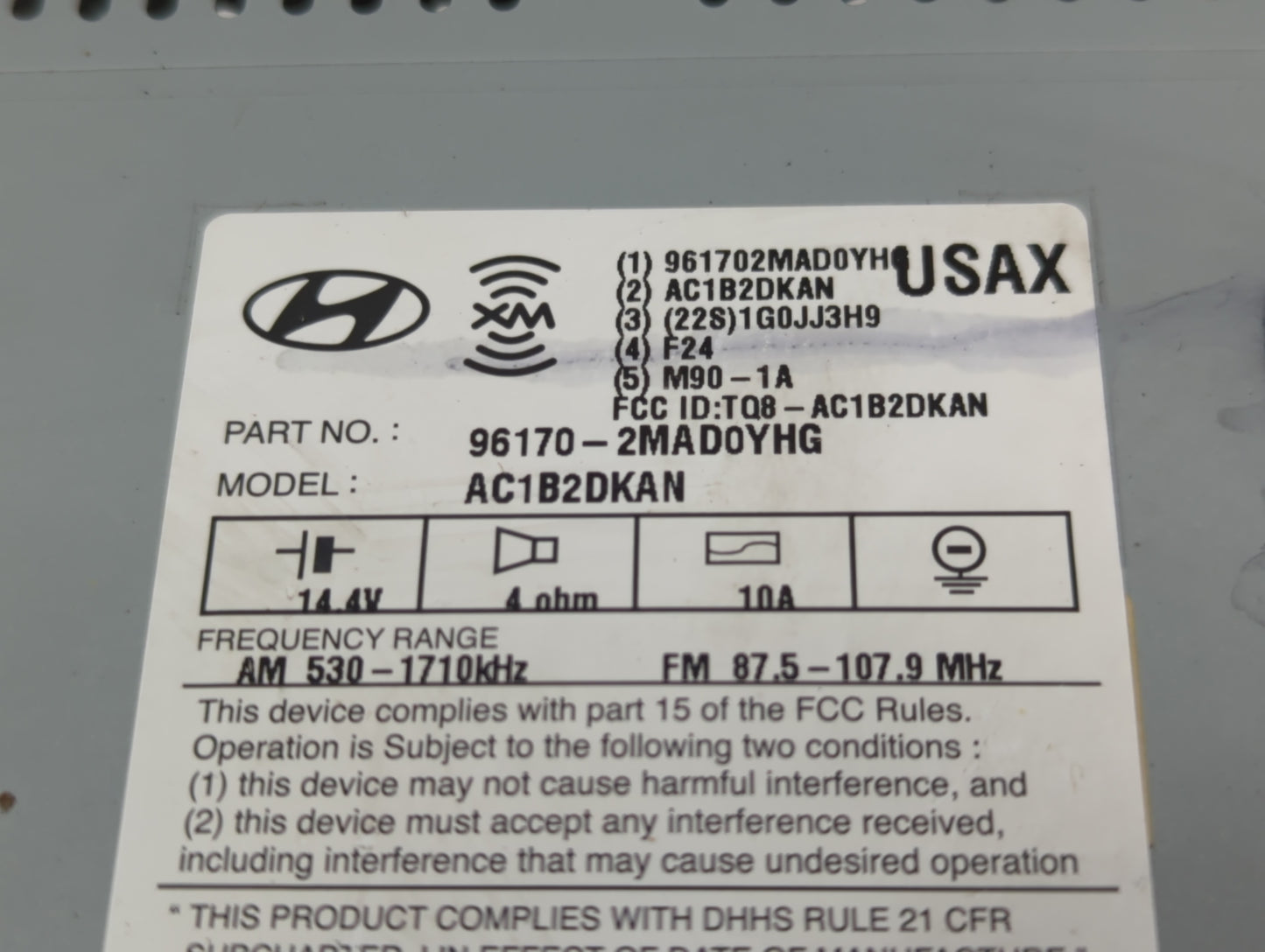 2016 Hyundai Genesis Radio AM FM Cd Player Receiver Replacement P/N:96170-2MAD0YHG Fits OEM Used Auto Parts - Oemusedautopar