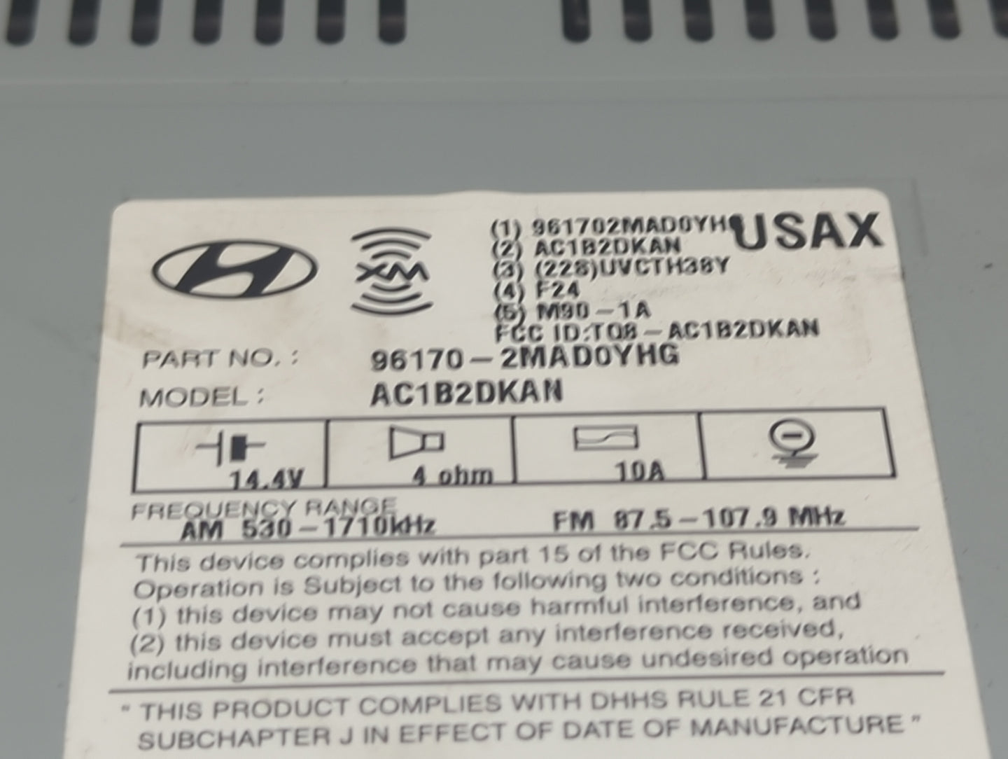 2016 Hyundai Genesis Radio AM FM Cd Player Receiver Replacement P/N:96170-2MAD0YHG AC1B2DKAN, TQ8-AC1B2DKAN Fits OEM Used Au