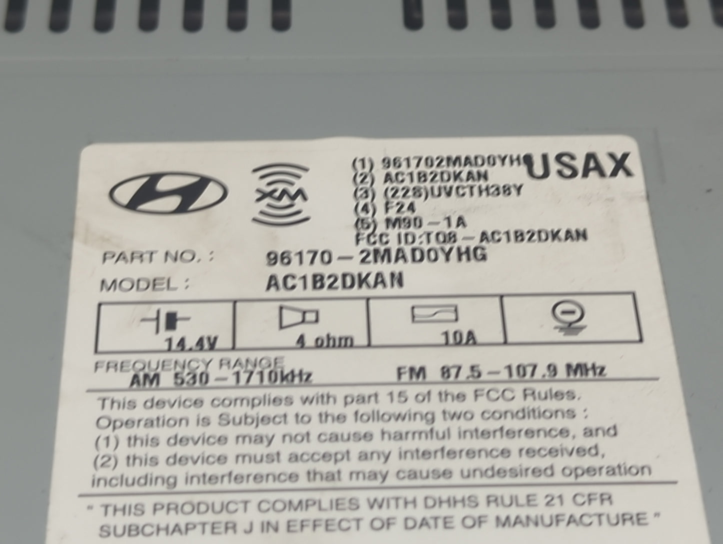 2016 Hyundai Genesis Radio AM FM Cd Player Receiver Replacement P/N:96170-2MAD0YHG AC1B2DKAN, TQ8-AC1B2DKAN Fits OEM Used Au