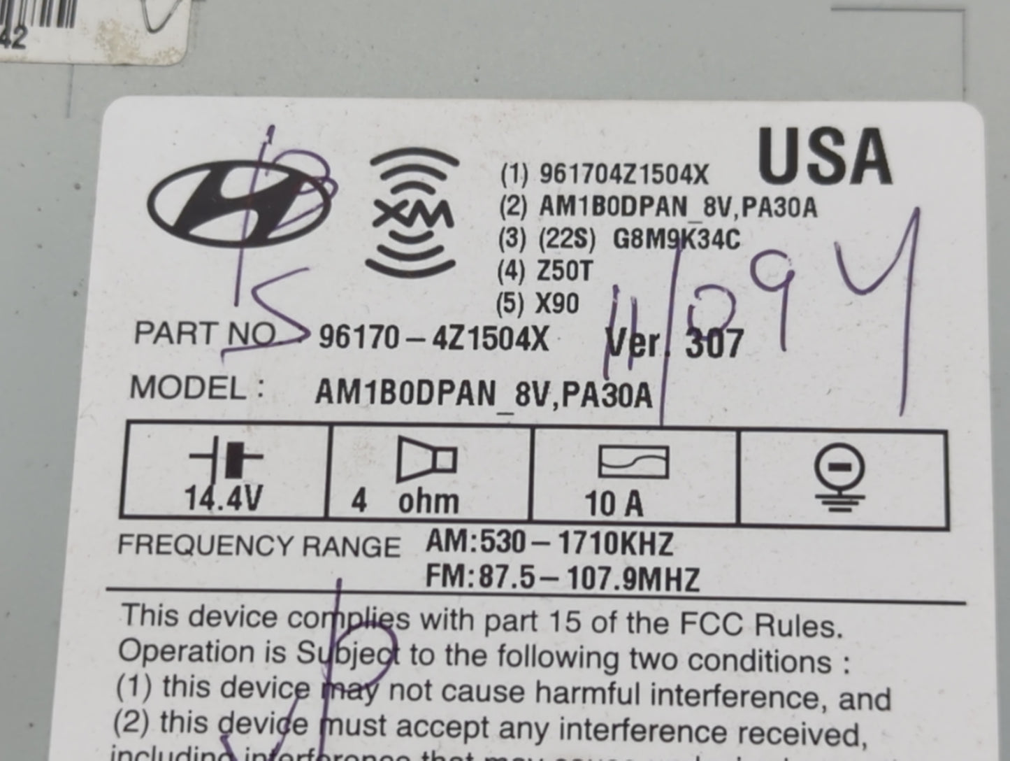 2013-2016 Hyundai Santa Fe Radio AM FM Cd Player Receiver Replacement P/N:96170-4Z1504X Fits Fits 2013 2014 2015 2016 OEM Us