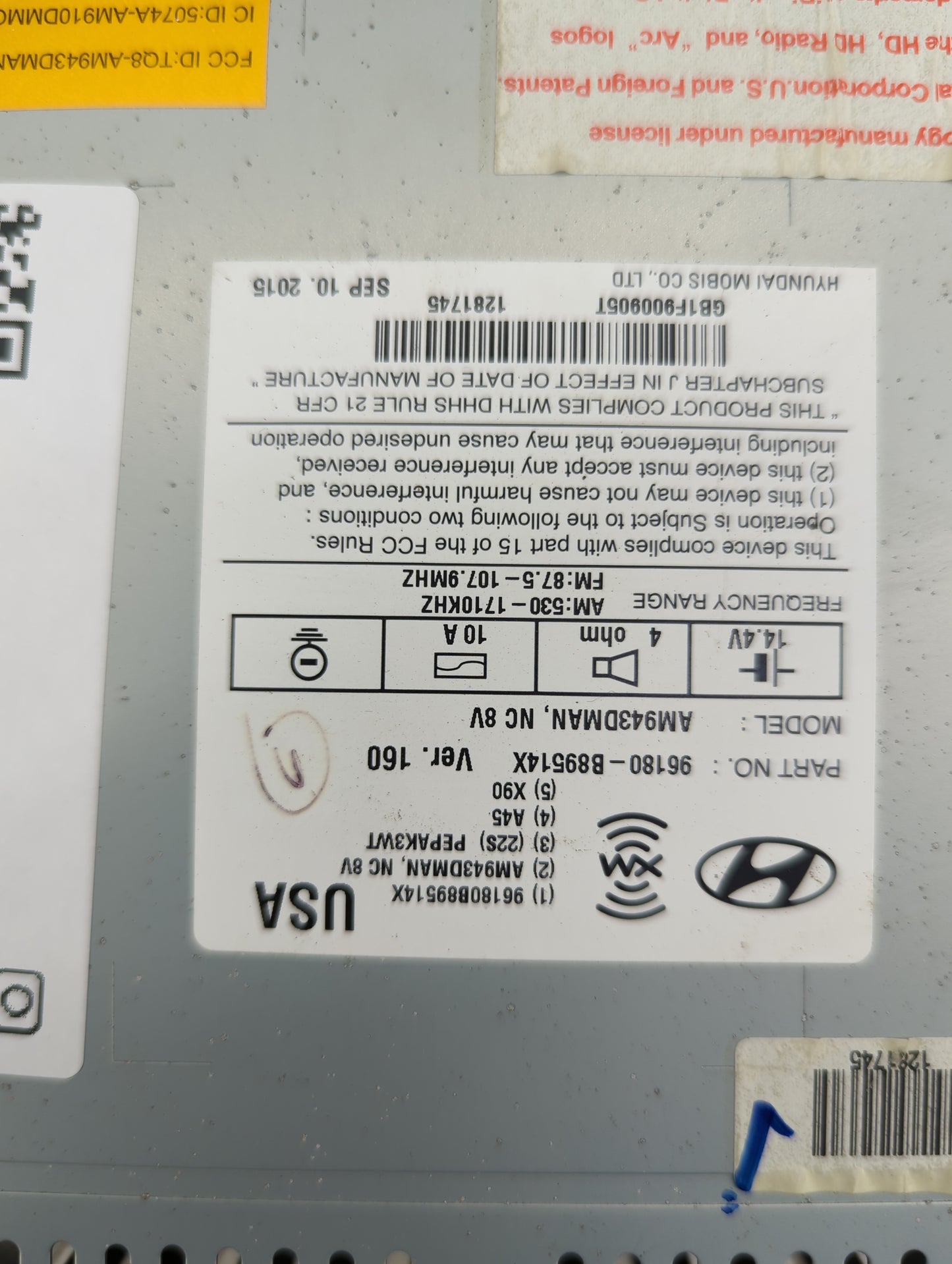2013-2016 Hyundai Santa Fe Radio AM FM Cd Player Receiver Replacement P/N:96180-B8954X AM943DMAN Fits Fits 2013 2014 2015 20