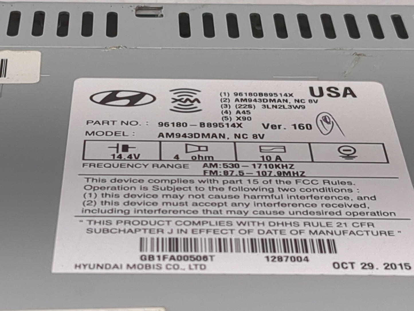 2013-2016 Hyundai Santa Fe Radio AM FM Cd Player Receiver Replacement P/N:96180-B89514X AM943DMAN Fits Fits 2013 2014 2015 2
