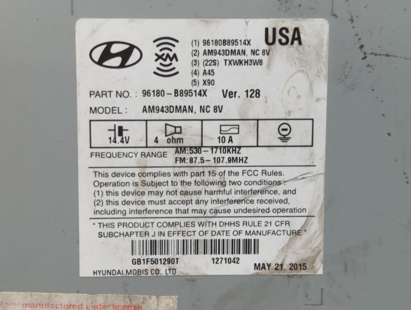 2013-2016 Hyundai Santa Fe Am Fm Cd Player Radio Receiver - Oemusedautoparts1.com