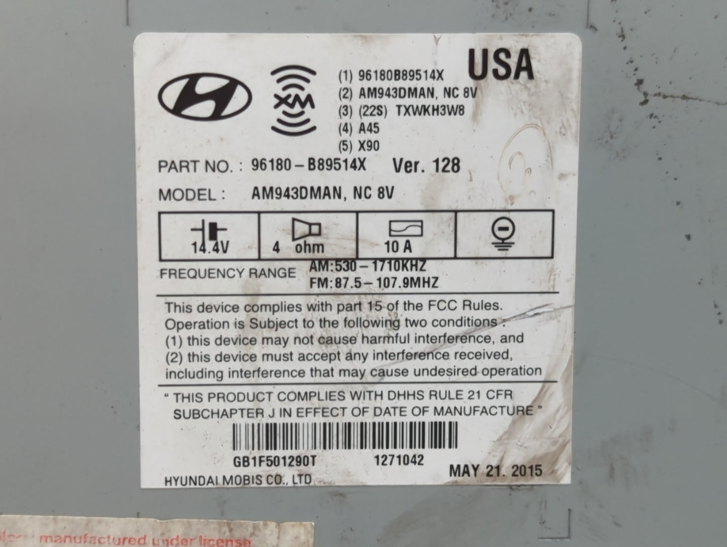 2013-2016 Hyundai Santa Fe Am Fm Cd Player Radio Receiver - Oemusedautoparts1.com