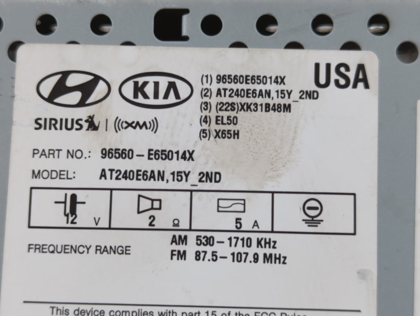 2015 Hyundai Sonata Radio AM FM Cd Player Receiver Replacement P/N:96560-E65014X Fits OEM Used Auto Parts - Oemusedautoparts