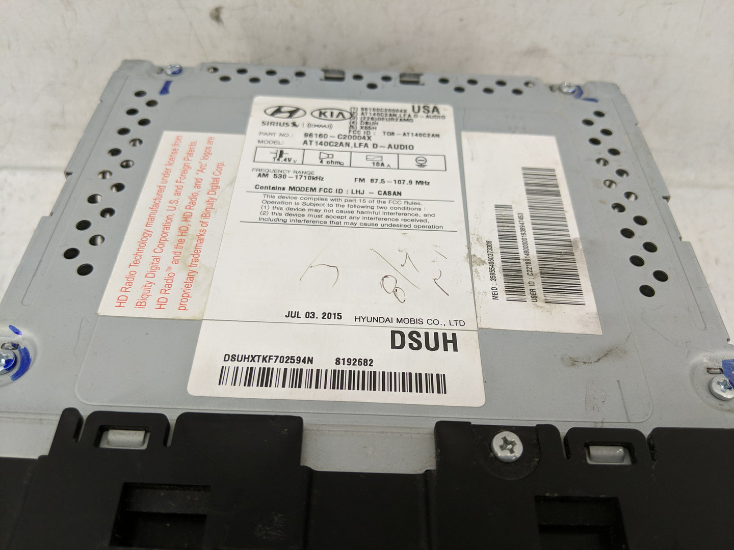 2016 Hyundai Sonata Radio AM FM Cd Player Receiver Replacement P/N:96160-C20004X Fits OEM Used Auto Parts - Oemusedautoparts