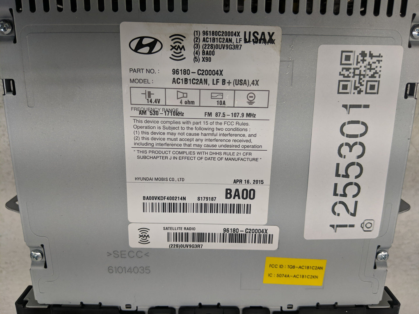 2015-2017 Hyundai Sonata Radio AM FM Cd Player Receiver Replacement P/N:96180-C20004X Fits Fits 2015 2016 2017 OEM Used Auto