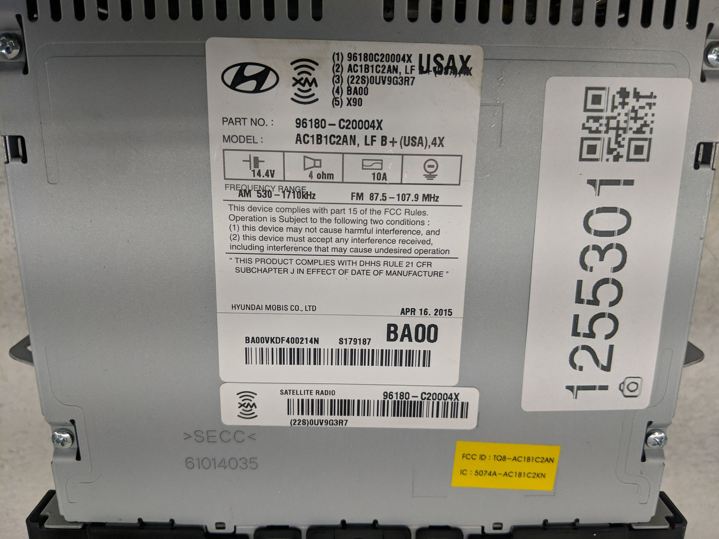 2015-2017 Hyundai Sonata Radio AM FM Cd Player Receiver Replacement P/N:96180-C20004X Fits Fits 2015 2016 2017 OEM Used Auto