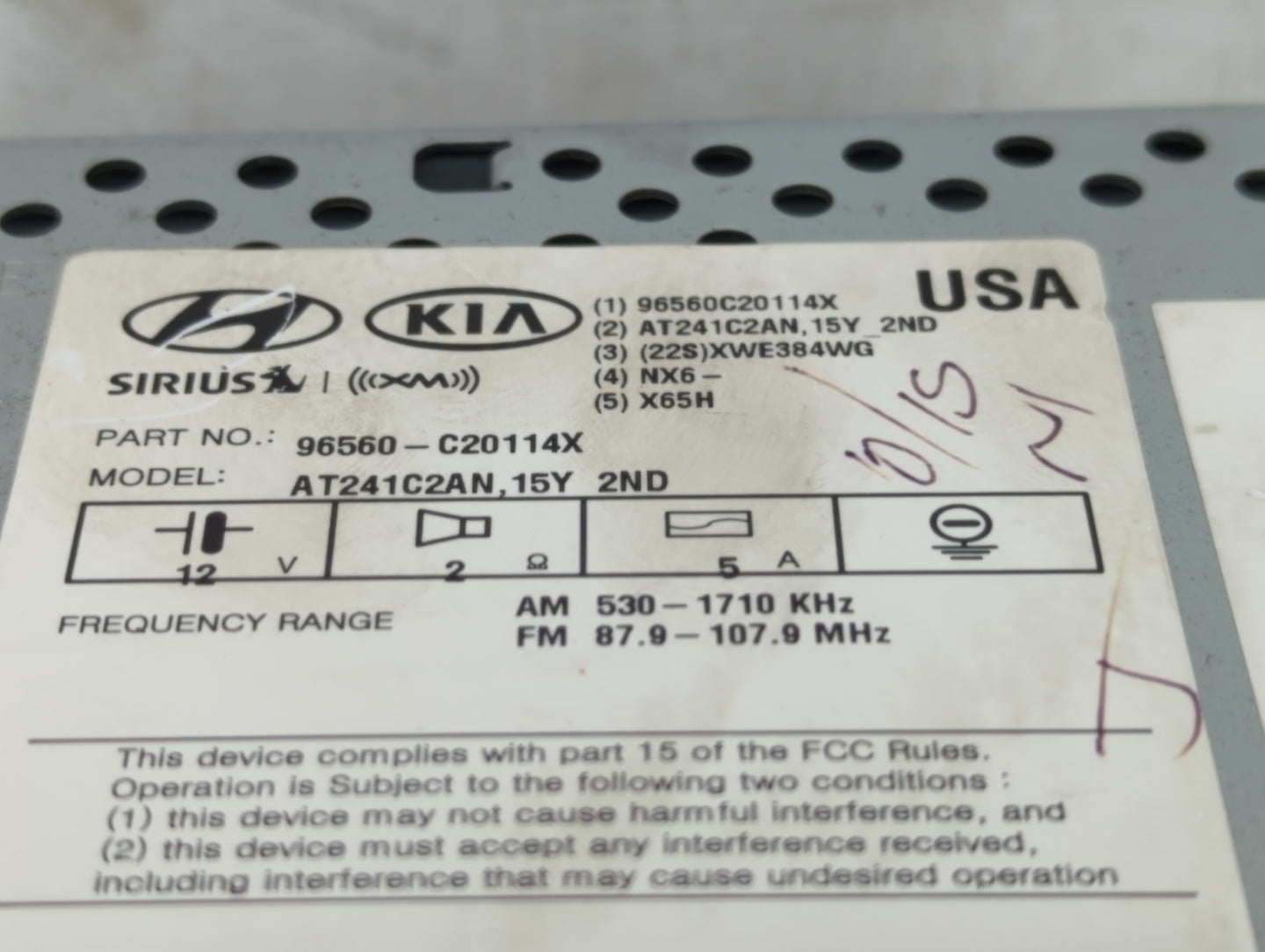 2016 Hyundai Sonata Radio AM FM Cd Player Receiver Replacement P/N:96560-C20114X Fits OEM Used Auto Parts - Oemusedautoparts